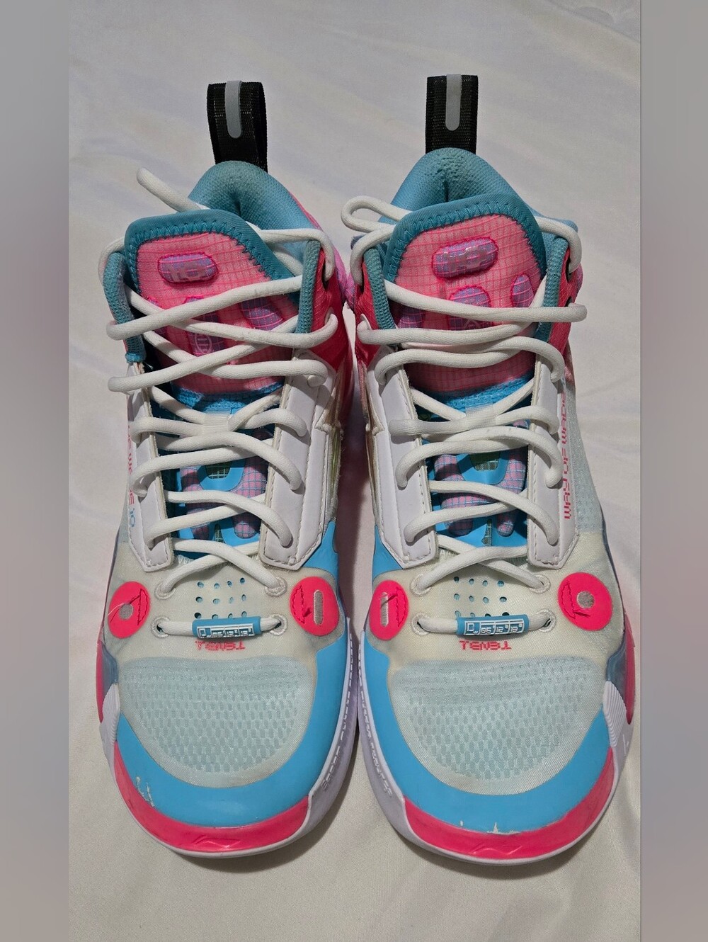Men's Athletic Sneakers in White, Blue & Pink